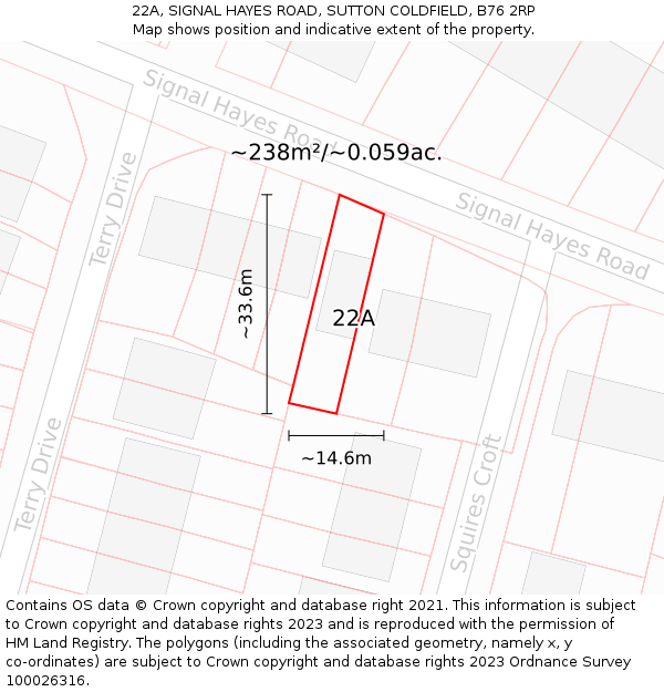 22A, SIGNAL HAYES ROAD, SUTTON COLDFIELD, B76 2RP: Plot and title map