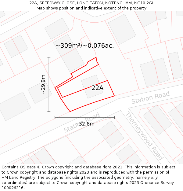 22A, SPEEDWAY CLOSE, LONG EATON, NOTTINGHAM, NG10 2GL: Plot and title map
