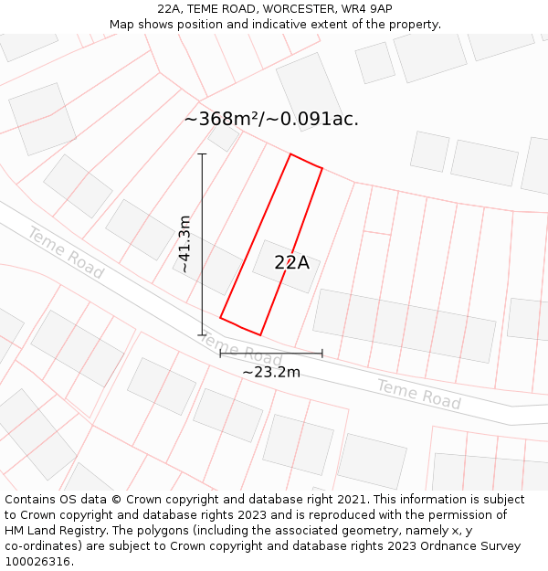 22A, TEME ROAD, WORCESTER, WR4 9AP: Plot and title map