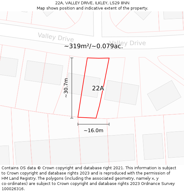 22A, VALLEY DRIVE, ILKLEY, LS29 8NN: Plot and title map