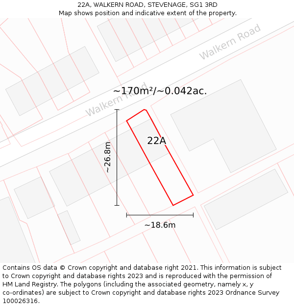 22A, WALKERN ROAD, STEVENAGE, SG1 3RD: Plot and title map