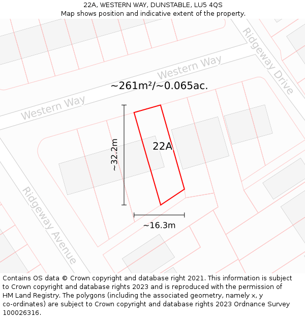 22A, WESTERN WAY, DUNSTABLE, LU5 4QS: Plot and title map
