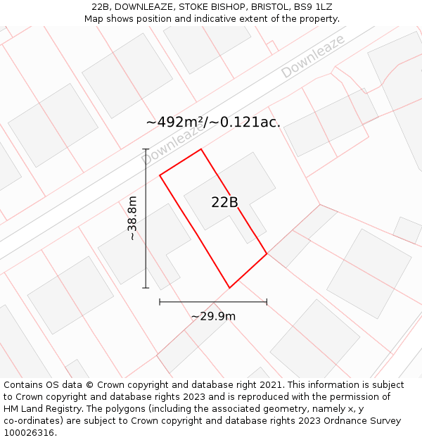 22B, DOWNLEAZE, STOKE BISHOP, BRISTOL, BS9 1LZ: Plot and title map