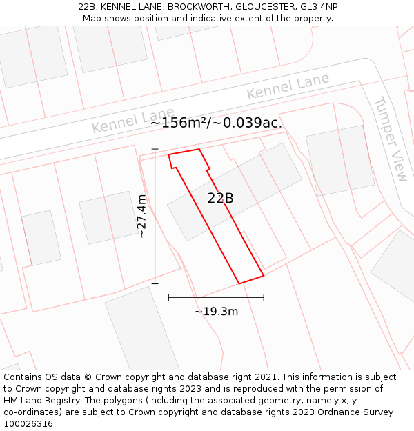 22B, KENNEL LANE, BROCKWORTH, GLOUCESTER, GL3 4NP: Plot and title map