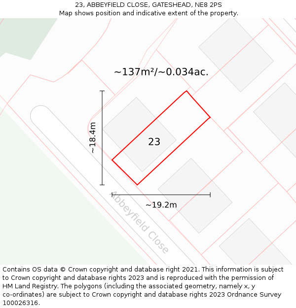 23, ABBEYFIELD CLOSE, GATESHEAD, NE8 2PS: Plot and title map