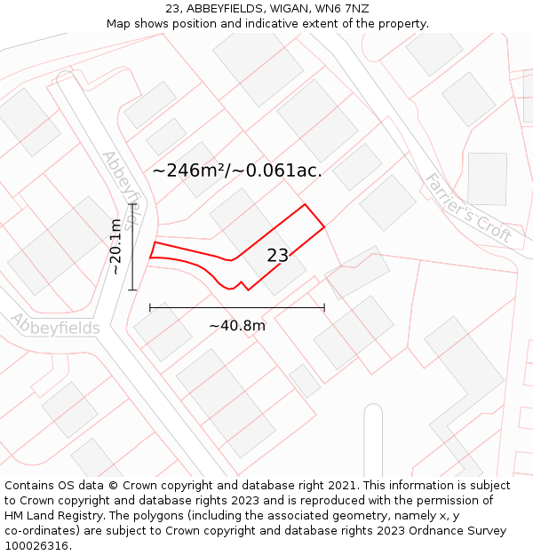 23, ABBEYFIELDS, WIGAN, WN6 7NZ: Plot and title map