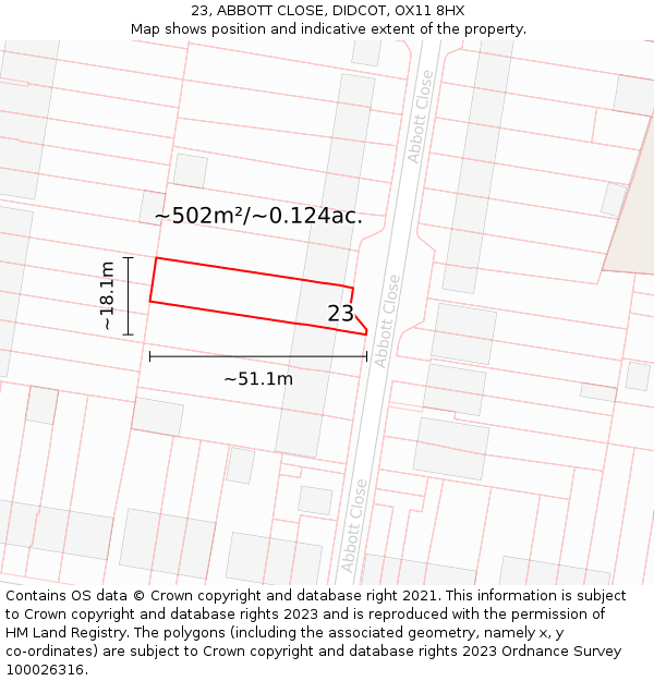 23, ABBOTT CLOSE, DIDCOT, OX11 8HX: Plot and title map