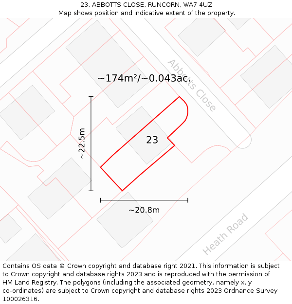 23, ABBOTTS CLOSE, RUNCORN, WA7 4UZ: Plot and title map