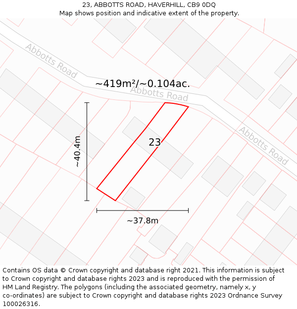 23, ABBOTTS ROAD, HAVERHILL, CB9 0DQ: Plot and title map