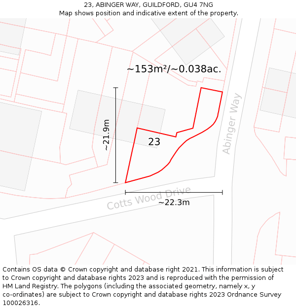 23, ABINGER WAY, GUILDFORD, GU4 7NG: Plot and title map