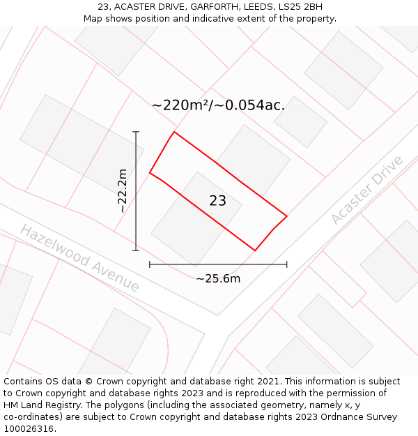 23, ACASTER DRIVE, GARFORTH, LEEDS, LS25 2BH: Plot and title map