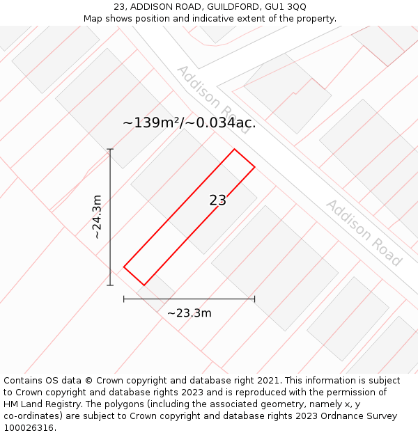 23, ADDISON ROAD, GUILDFORD, GU1 3QQ: Plot and title map