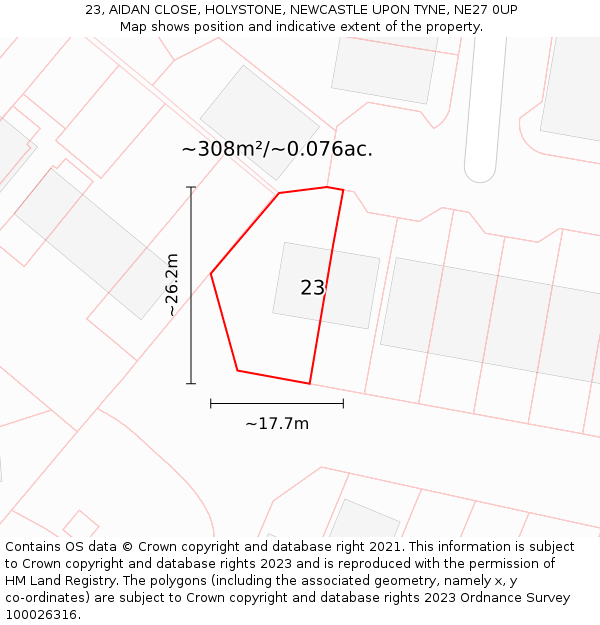 23, AIDAN CLOSE, HOLYSTONE, NEWCASTLE UPON TYNE, NE27 0UP: Plot and title map