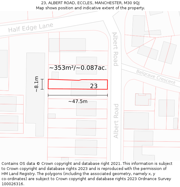 23, ALBERT ROAD, ECCLES, MANCHESTER, M30 9QJ: Plot and title map