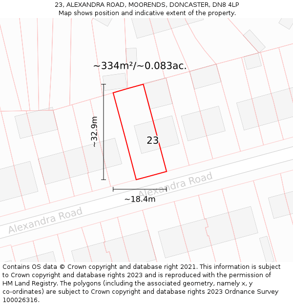 23, ALEXANDRA ROAD, MOORENDS, DONCASTER, DN8 4LP: Plot and title map