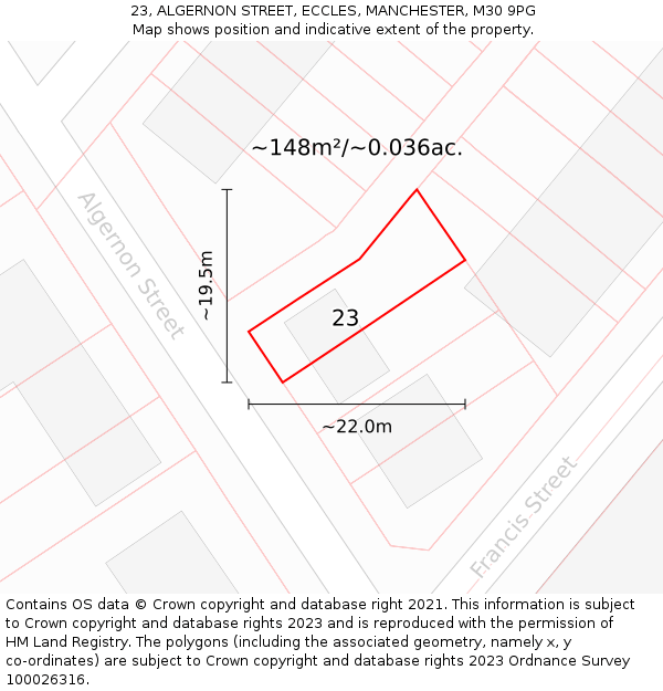 23, ALGERNON STREET, ECCLES, MANCHESTER, M30 9PG: Plot and title map