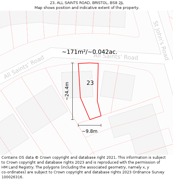 23, ALL SAINTS ROAD, BRISTOL, BS8 2JL: Plot and title map
