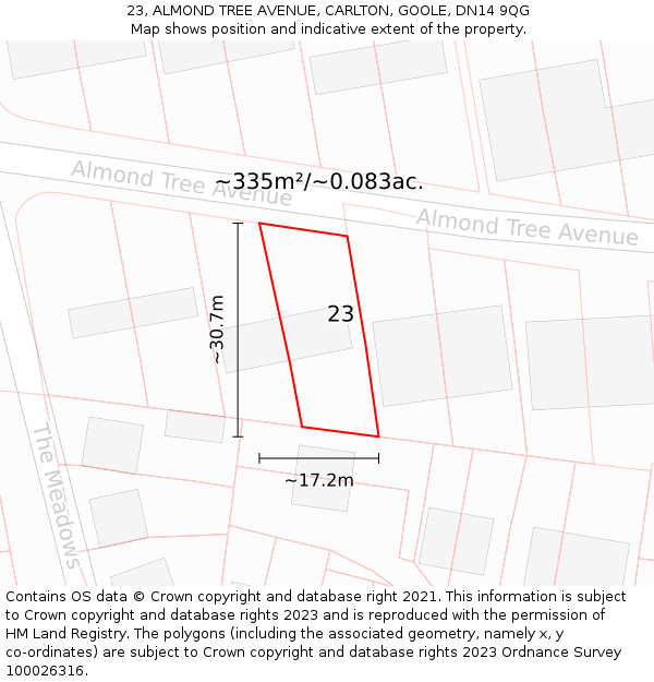 23, ALMOND TREE AVENUE, CARLTON, GOOLE, DN14 9QG: Plot and title map