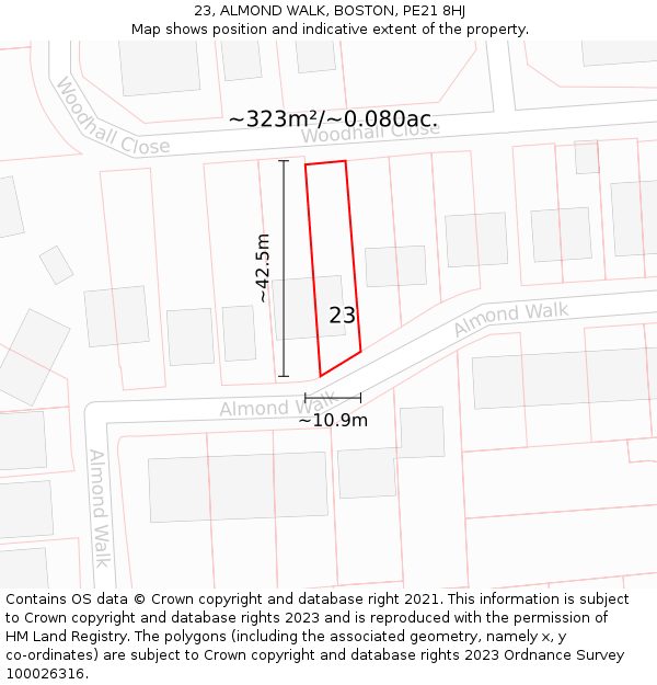 23, ALMOND WALK, BOSTON, PE21 8HJ: Plot and title map