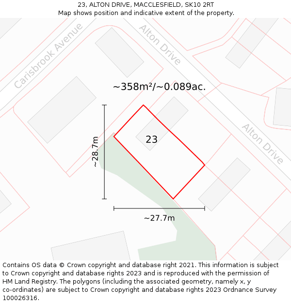 23, ALTON DRIVE, MACCLESFIELD, SK10 2RT: Plot and title map