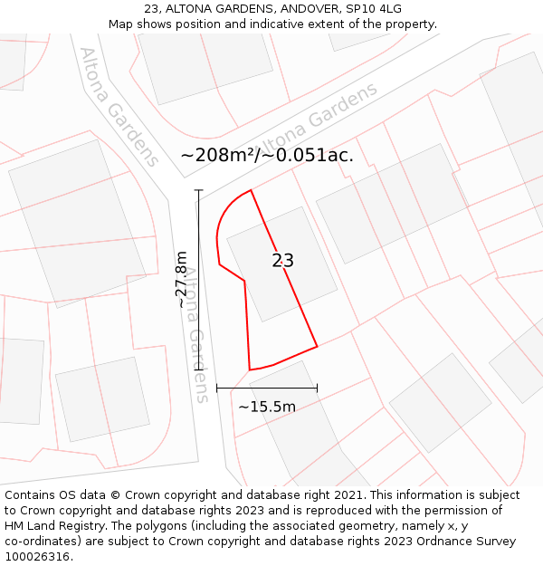 23, ALTONA GARDENS, ANDOVER, SP10 4LG: Plot and title map