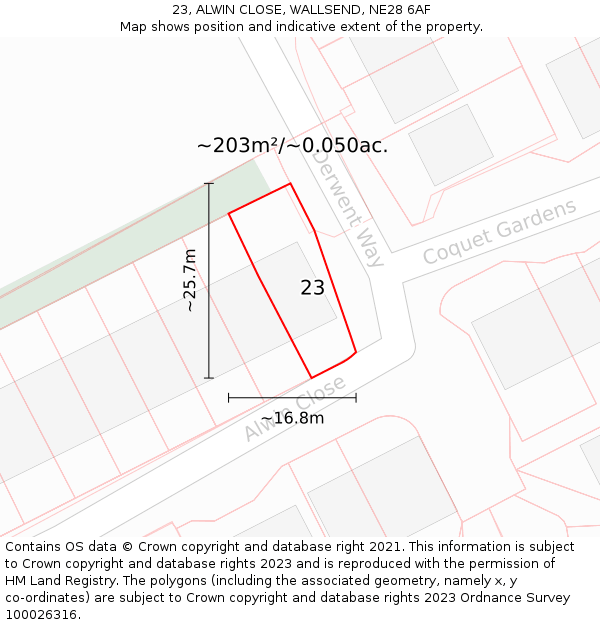 23, ALWIN CLOSE, WALLSEND, NE28 6AF: Plot and title map