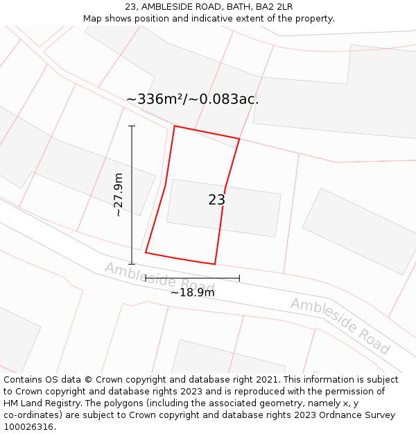 23, AMBLESIDE ROAD, BATH, BA2 2LR: Plot and title map