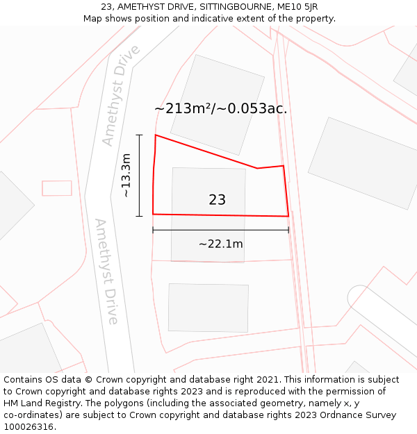 23, AMETHYST DRIVE, SITTINGBOURNE, ME10 5JR: Plot and title map