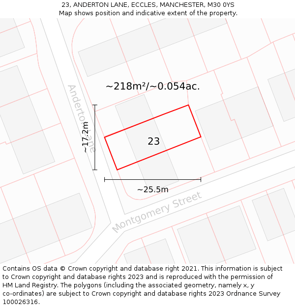 23, ANDERTON LANE, ECCLES, MANCHESTER, M30 0YS: Plot and title map