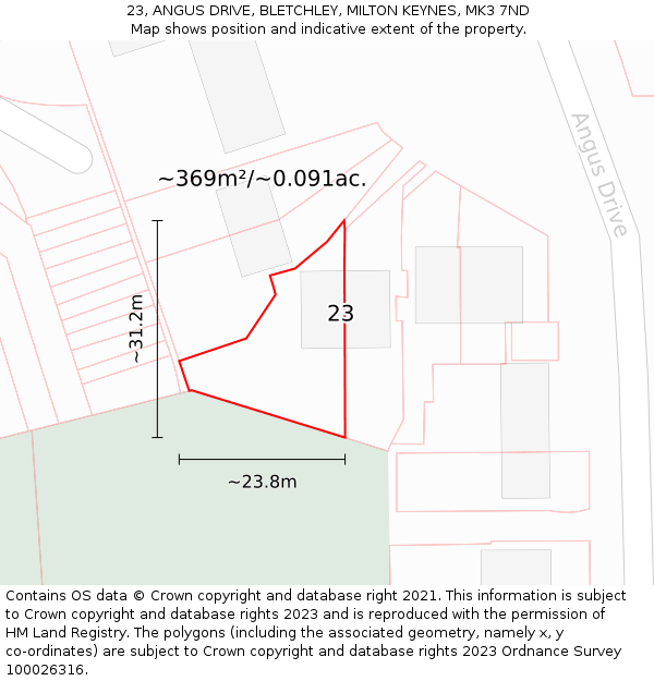 23, ANGUS DRIVE, BLETCHLEY, MILTON KEYNES, MK3 7ND: Plot and title map