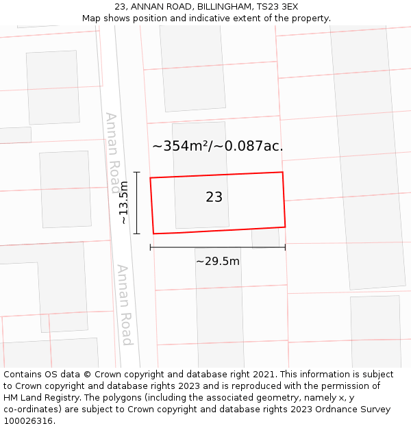 23, ANNAN ROAD, BILLINGHAM, TS23 3EX: Plot and title map