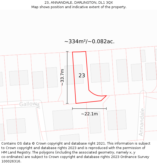 23, ANNANDALE, DARLINGTON, DL1 3QX: Plot and title map