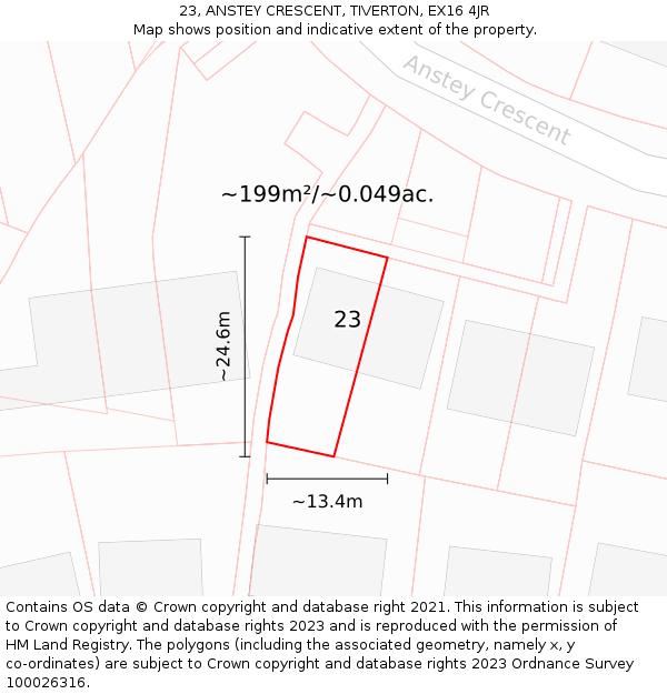 23, ANSTEY CRESCENT, TIVERTON, EX16 4JR: Plot and title map