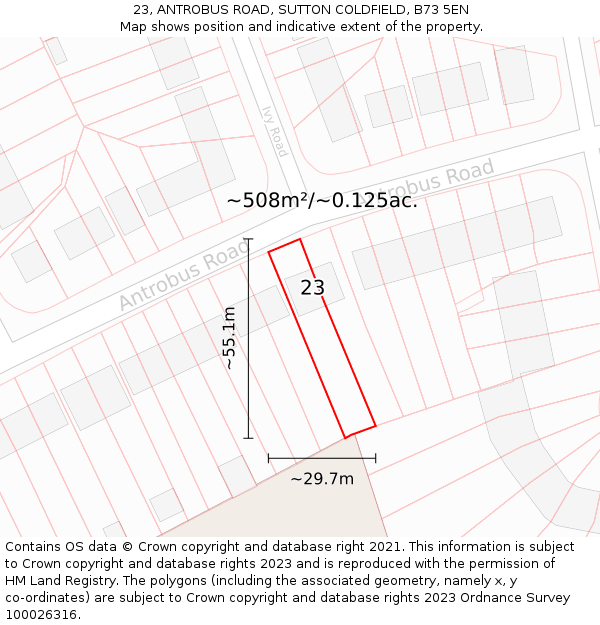 23, ANTROBUS ROAD, SUTTON COLDFIELD, B73 5EN: Plot and title map