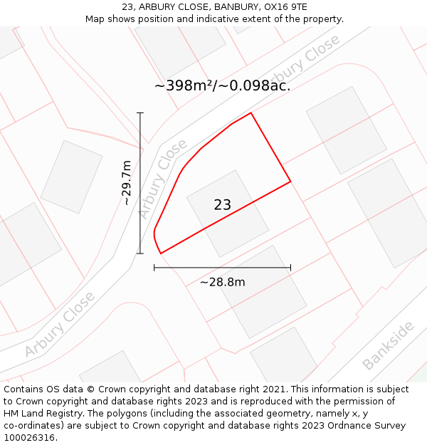 23, ARBURY CLOSE, BANBURY, OX16 9TE: Plot and title map
