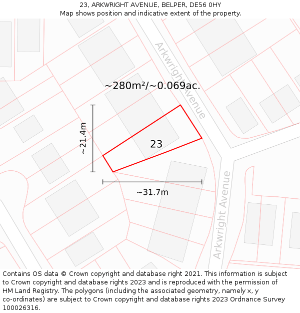 23, ARKWRIGHT AVENUE, BELPER, DE56 0HY: Plot and title map