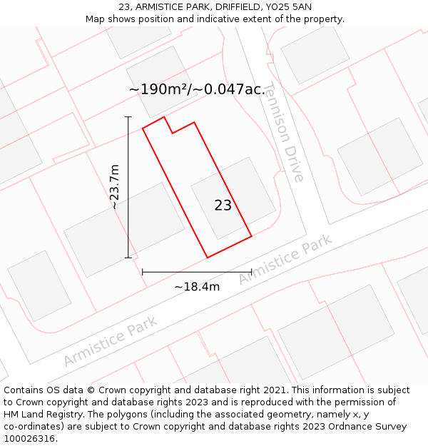 23, ARMISTICE PARK, DRIFFIELD, YO25 5AN: Plot and title map