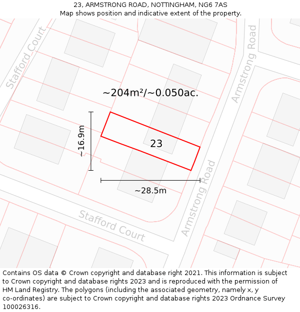 23, ARMSTRONG ROAD, NOTTINGHAM, NG6 7AS: Plot and title map