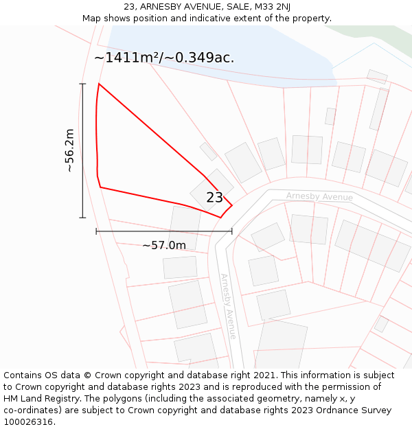 23, ARNESBY AVENUE, SALE, M33 2NJ: Plot and title map