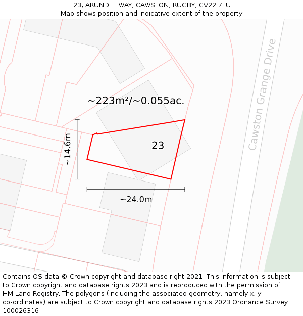 23, ARUNDEL WAY, CAWSTON, RUGBY, CV22 7TU: Plot and title map