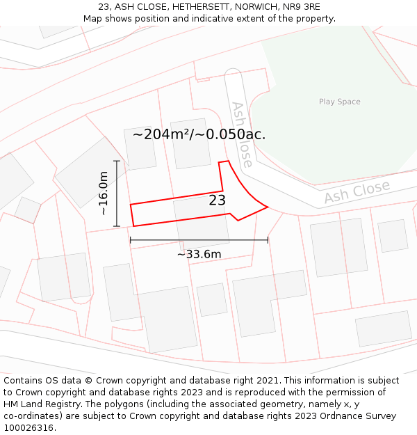 23, ASH CLOSE, HETHERSETT, NORWICH, NR9 3RE: Plot and title map