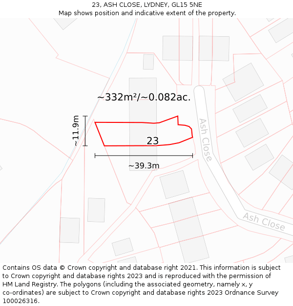 23, ASH CLOSE, LYDNEY, GL15 5NE: Plot and title map