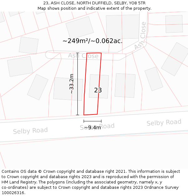 23, ASH CLOSE, NORTH DUFFIELD, SELBY, YO8 5TR: Plot and title map