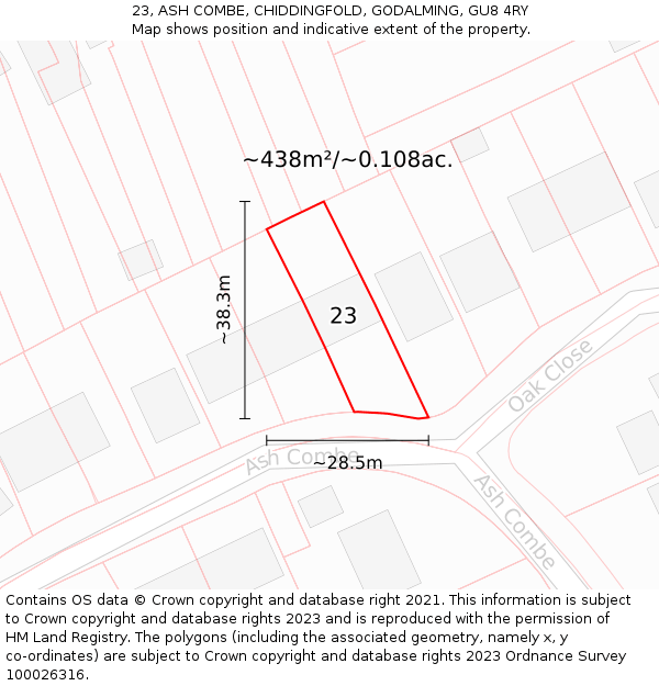 23, ASH COMBE, CHIDDINGFOLD, GODALMING, GU8 4RY: Plot and title map