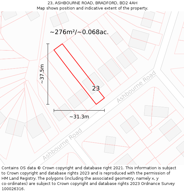 23, ASHBOURNE ROAD, BRADFORD, BD2 4AH: Plot and title map