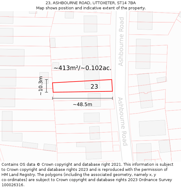 23, ASHBOURNE ROAD, UTTOXETER, ST14 7BA: Plot and title map
