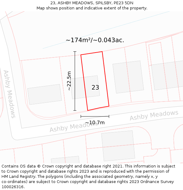 23, ASHBY MEADOWS, SPILSBY, PE23 5DN: Plot and title map