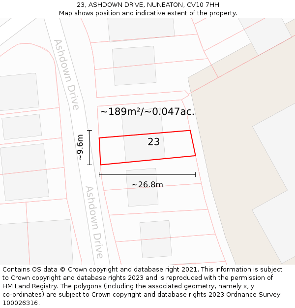 23, ASHDOWN DRIVE, NUNEATON, CV10 7HH: Plot and title map