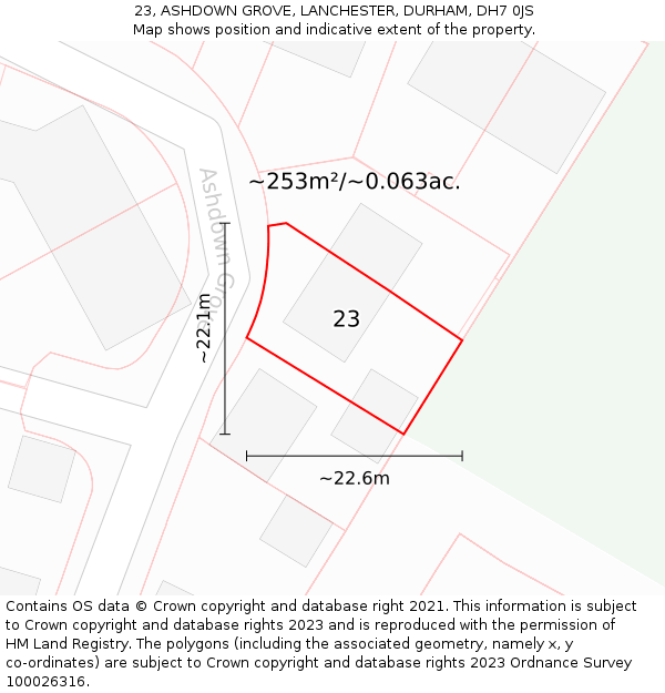 23, ASHDOWN GROVE, LANCHESTER, DURHAM, DH7 0JS: Plot and title map