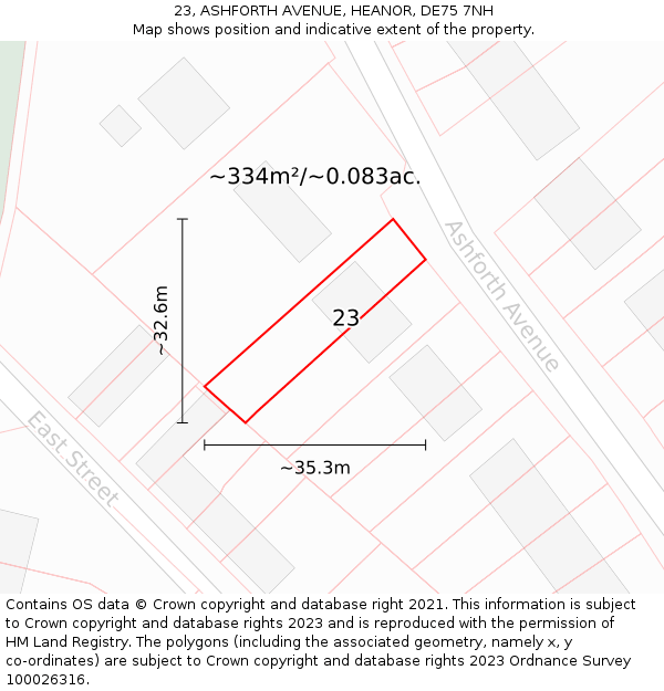 23, ASHFORTH AVENUE, HEANOR, DE75 7NH: Plot and title map